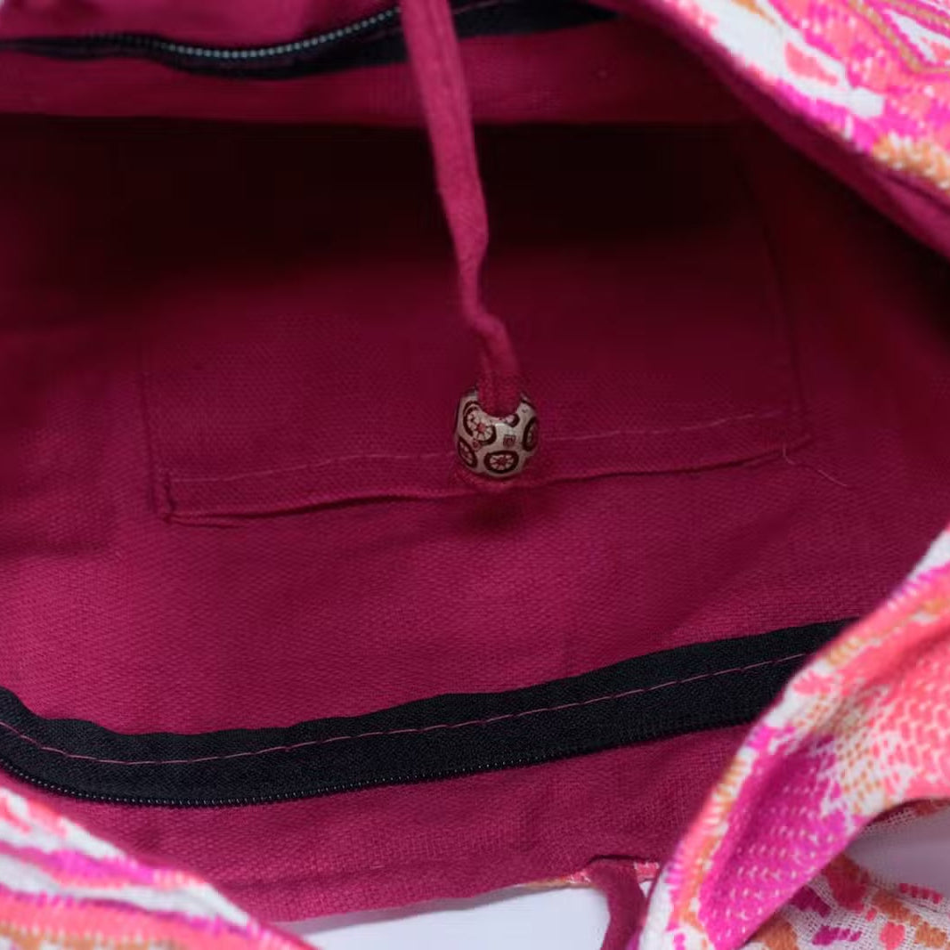 Kathmandu Cotton Cross-Body Bag - Sunset / Pink and Golden Yellow