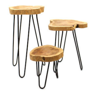 Set of 3 Eco-Friendly Gamal Wooden Plant Stands - Natural