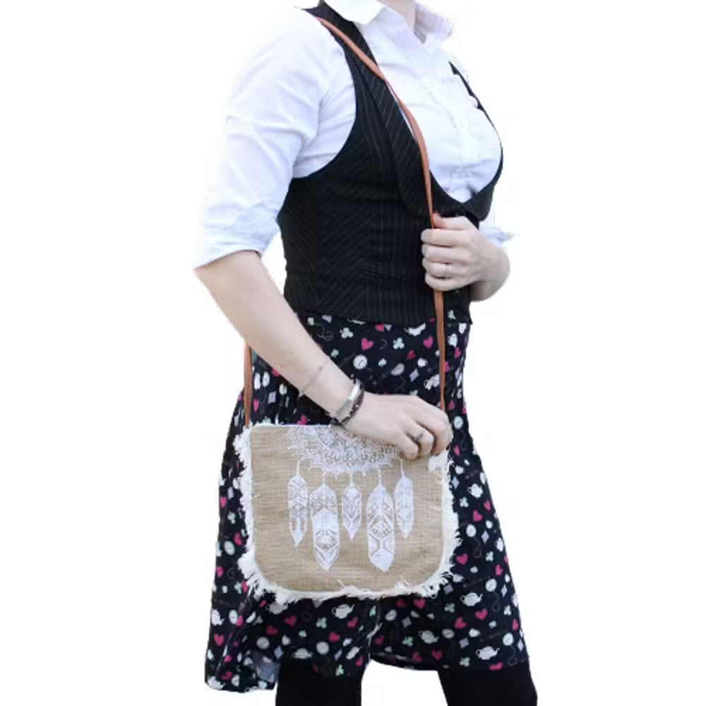 Soft Washed Eco-Friendly Jute Fringe Shoulder Handbags - Dream Catcher Design