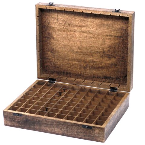 Mango Wood Hand Carved Aromatherapy Essential Oil Box - Floral Design for 80 Bottles