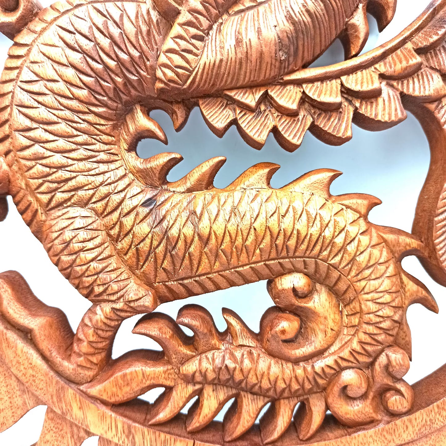 Sun Dragon - Handmade Decorative Suar Wooden Plaque - 40cm