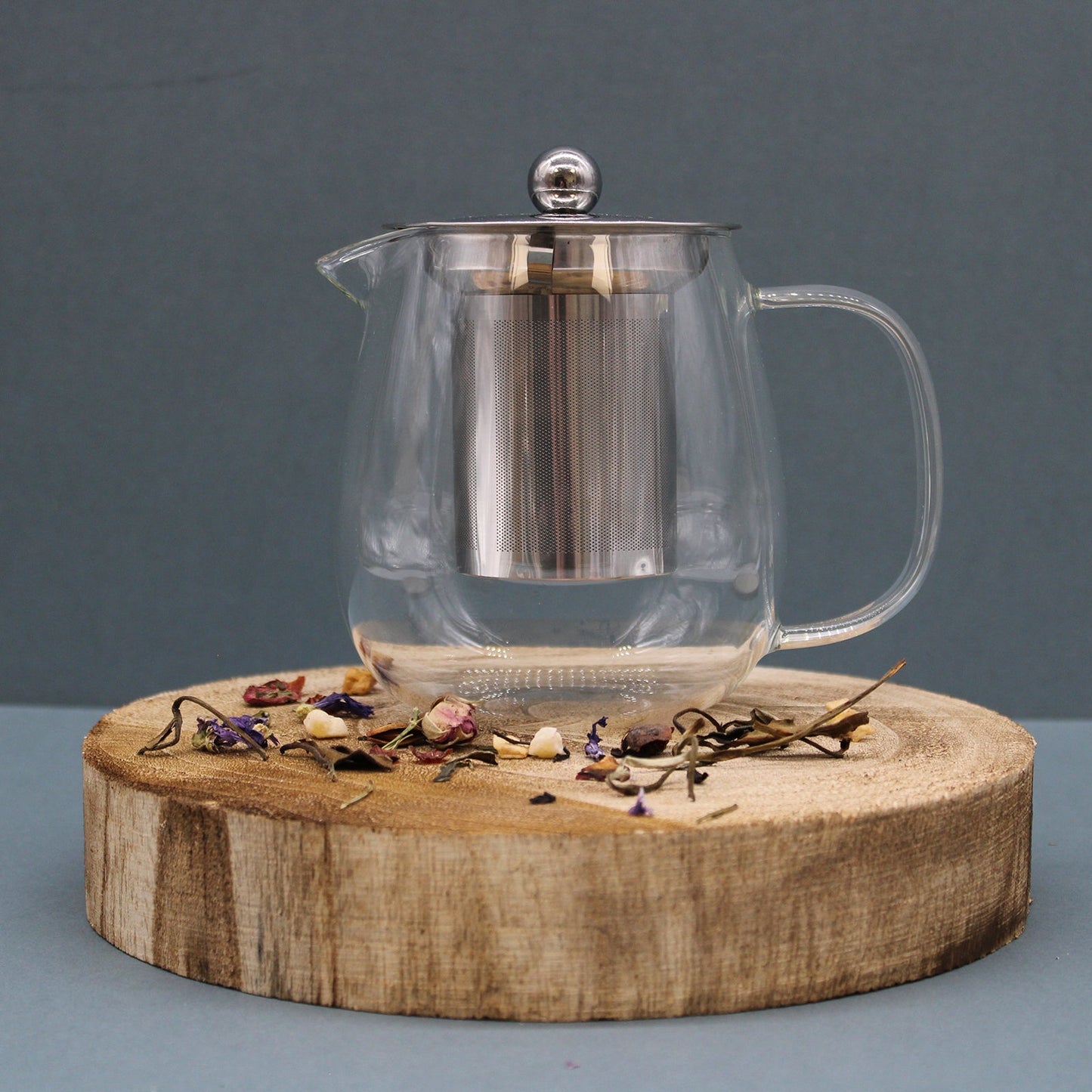 550ml Contemporary Glass Infuser Teapot Sitting on a Chopping Board
