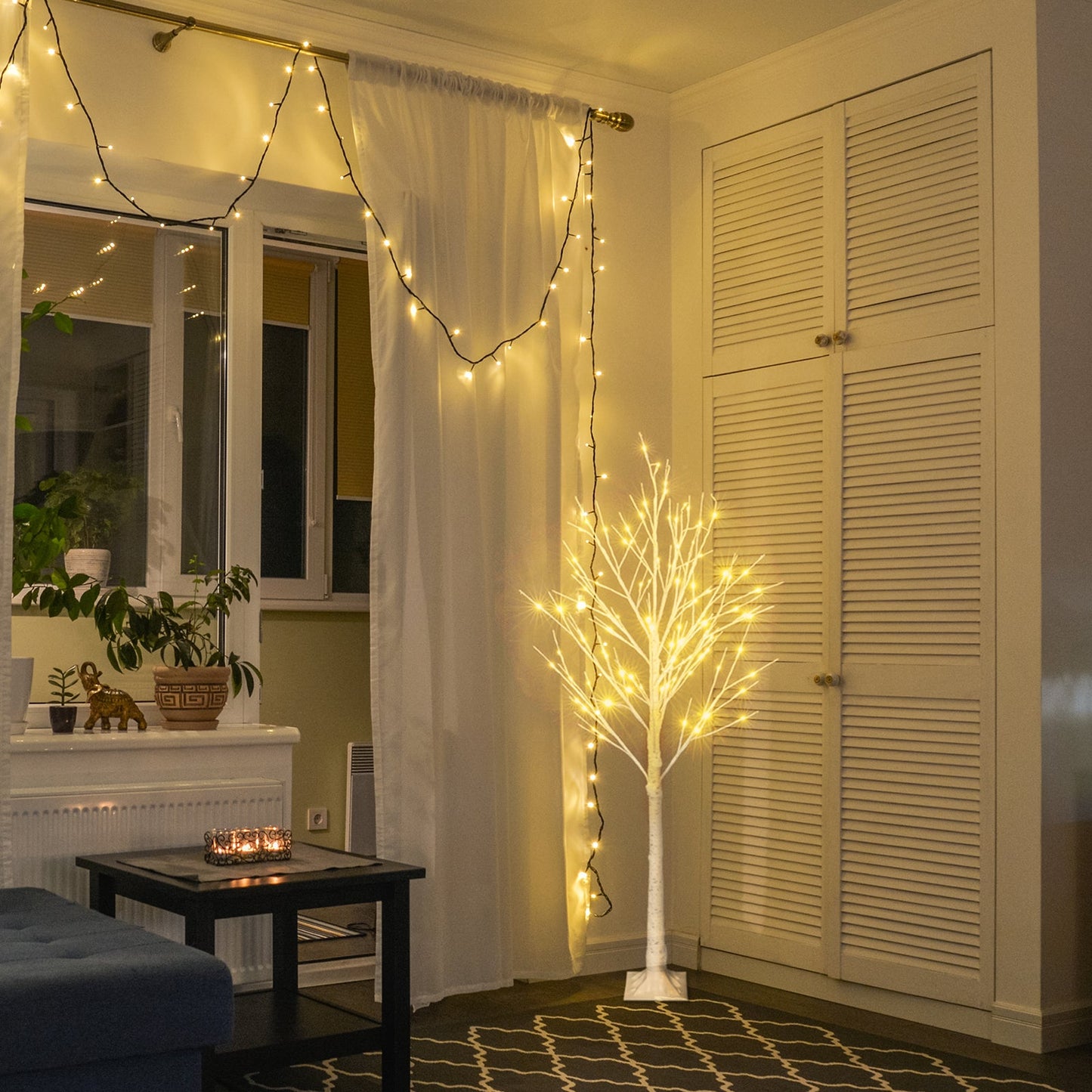 4ft LED Lit White Christmas Birch Twig Tree