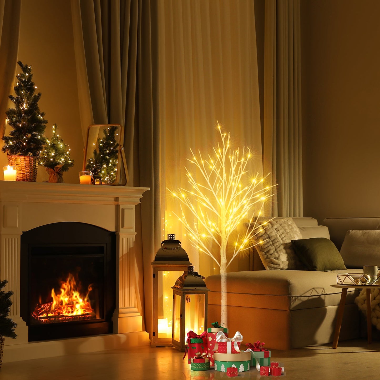 4ft LED Lit White Christmas Birch Twig Tree
