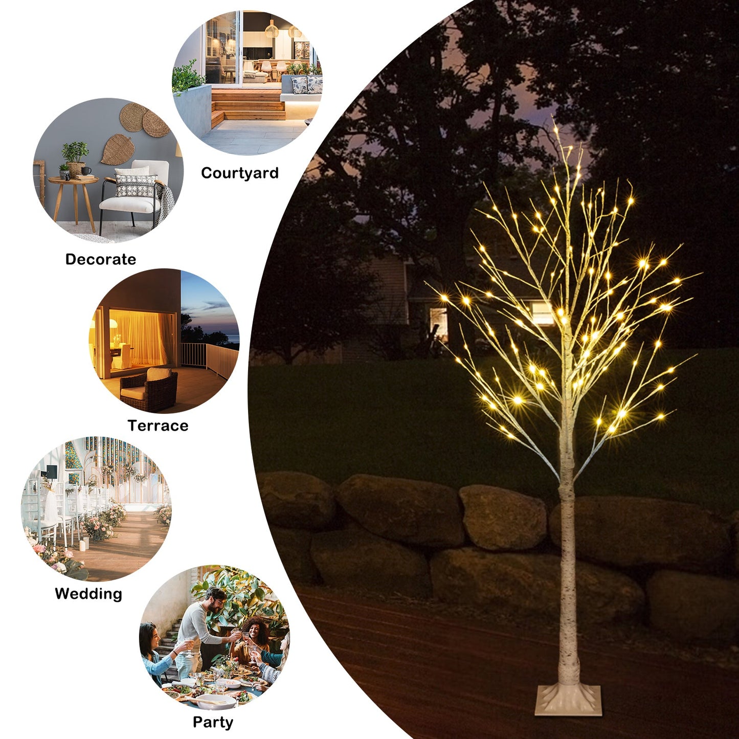 5ft LED Lit White Christmas Birch Twig Tree