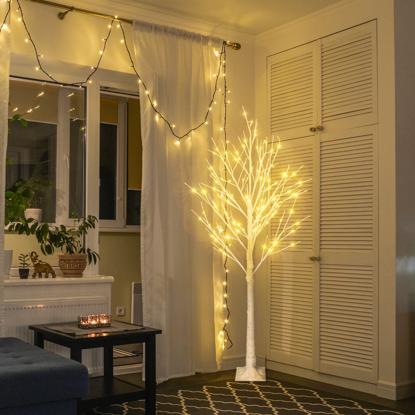 6ft LED Lit White Christmas Birch Twig Tree