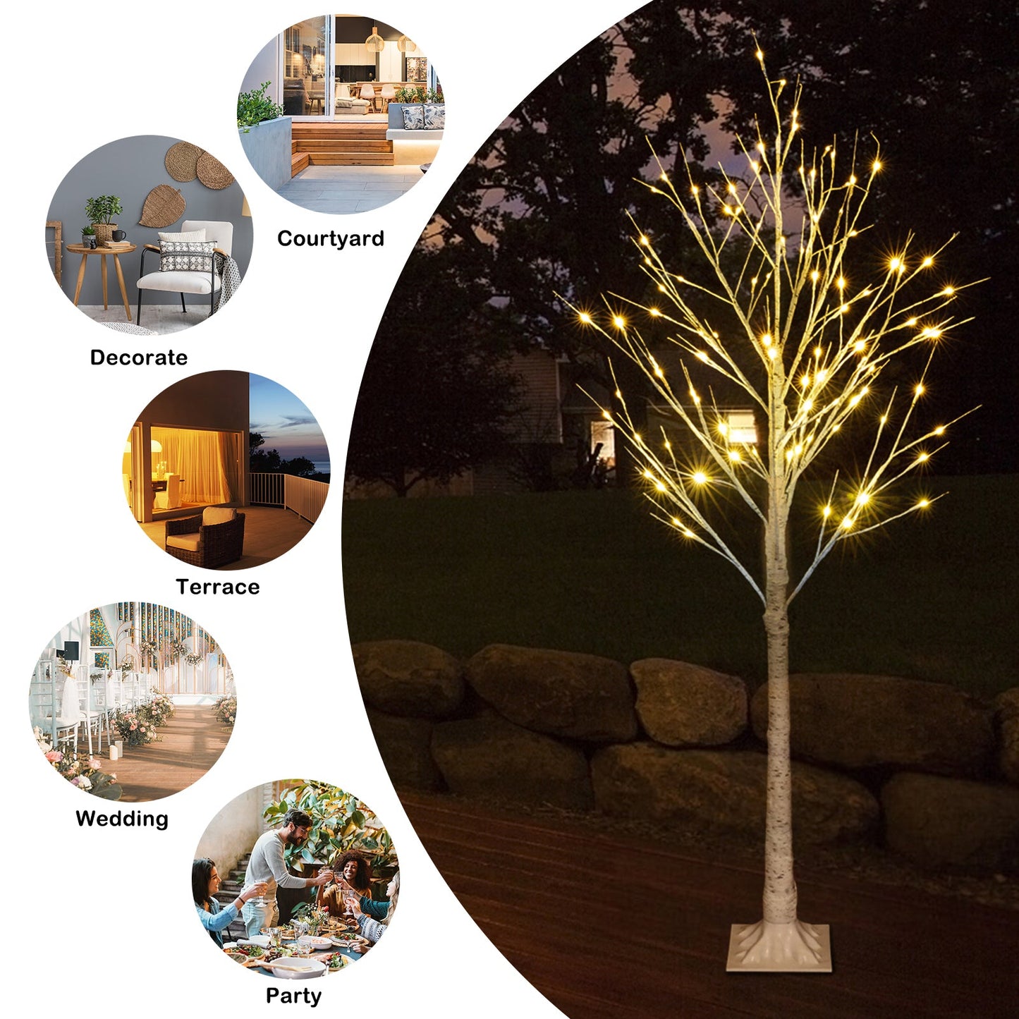 6ft LED Lit White Christmas Birch Twig Tree