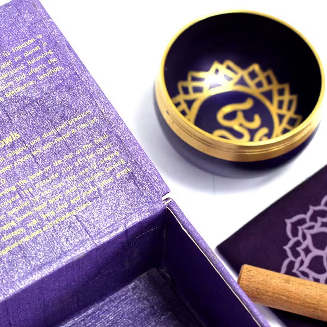 8cm Authentic Healing Chakra Brass Singing Bowl Set - Crown Chakra