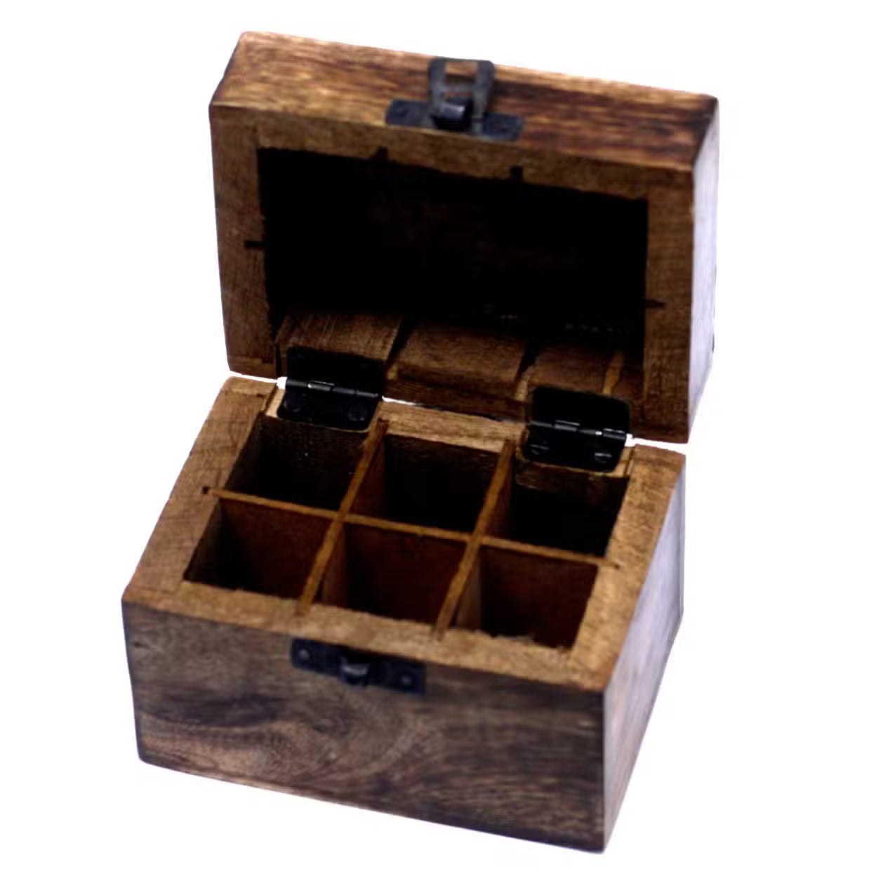 Mango Wood Hand Carved Aromatherapy Essential Oil Box - Floral Design for 6 Bottles