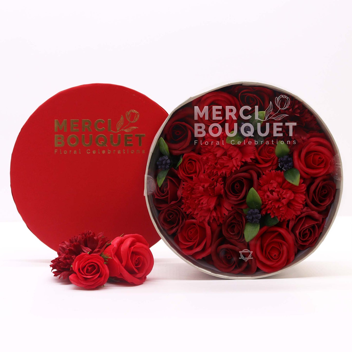 Round Box Flower Shaped Soap Gift Boxes - Classic Red Roses Collection