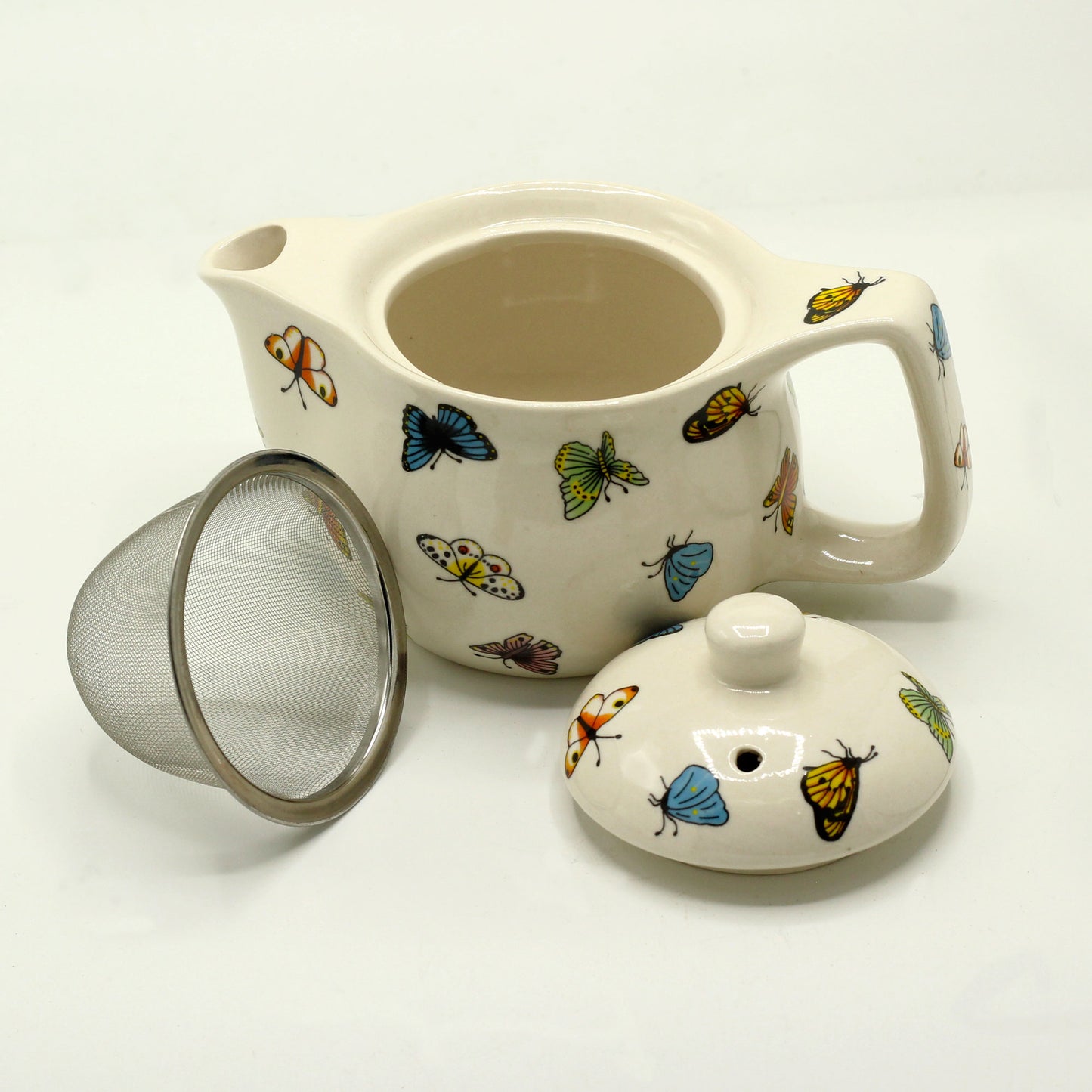 Small Ceramic Butterfly Design Herbal Teapot and Strainer