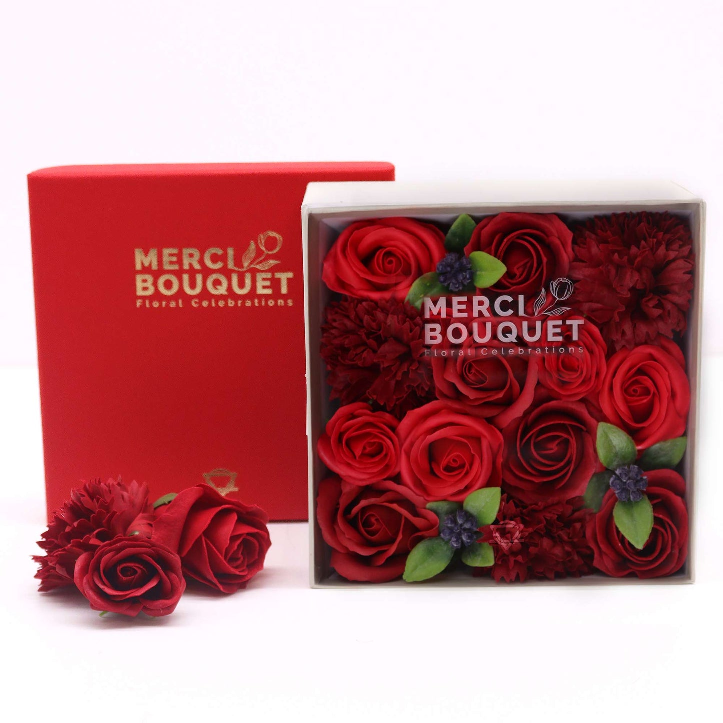 Square Box Flower Shaped Soap Gift Boxes - Classic Red Roses Collection