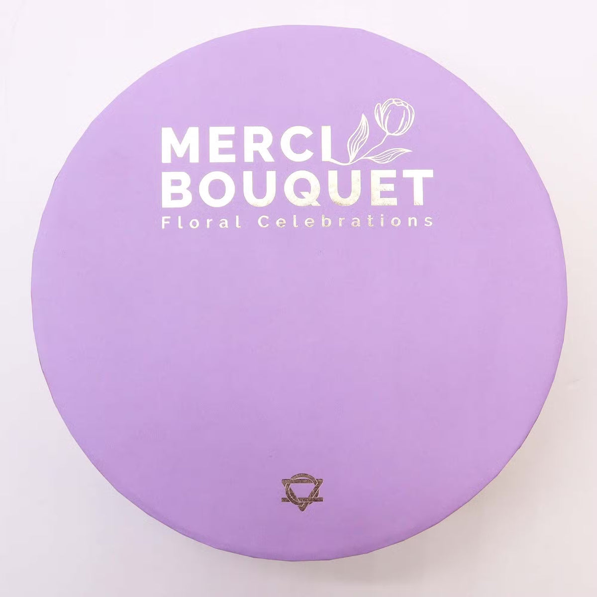 Luxury Soap Flowers - Round - Purples, circular lavender lid with white Merci Bouquet branding, by Quintessential Holistic Health Ltd