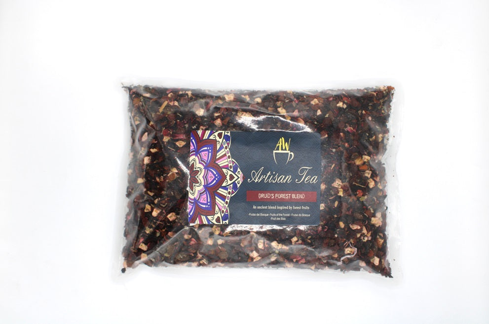 Druids Forest Blend Artisan Tea - Bagged - 1kg in a clear rectangular bag with a purple-accented label by Quintessential Holistic Health Ltd