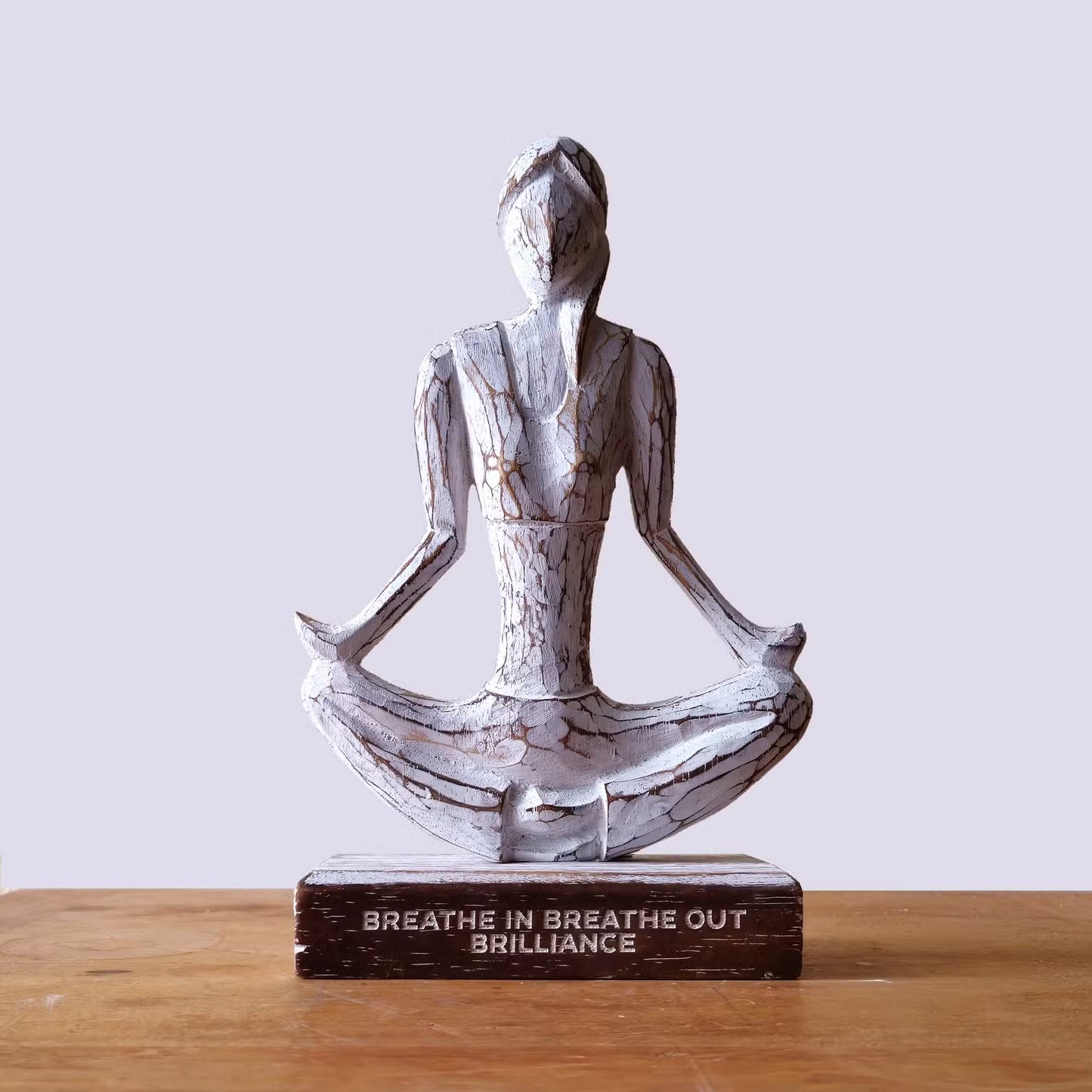 Handmade Eco-Friendly Albasia Wood Yoga Lady - Easy Pose / Breathe in Breathe Out / Brilliance - Whitewash