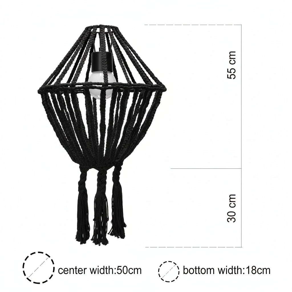 Handcrafted Macrame Soft Cotton Drop Chandelier - Black