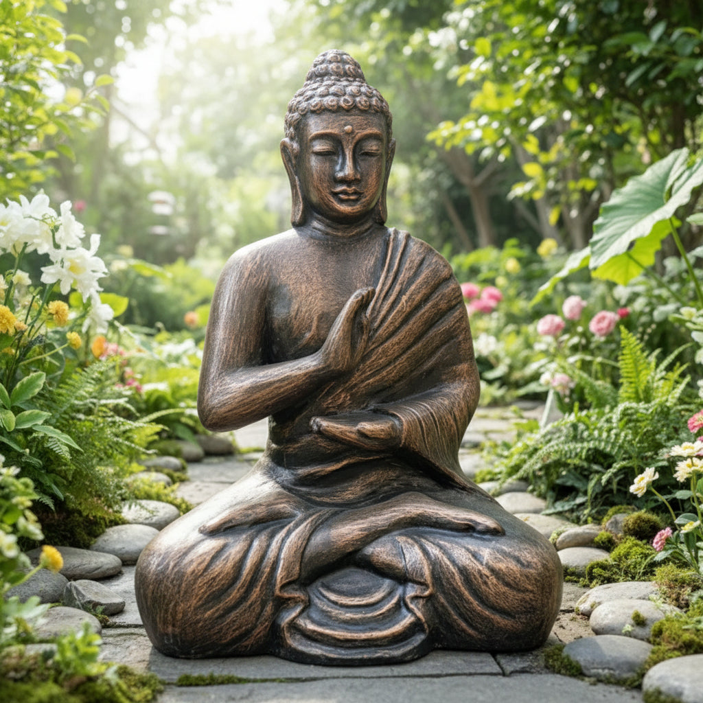 Handmade Concrete and Resin Buddha Meditating in a Stupa Pose Statue - Medium / 1.5m Tall / Antique Gold