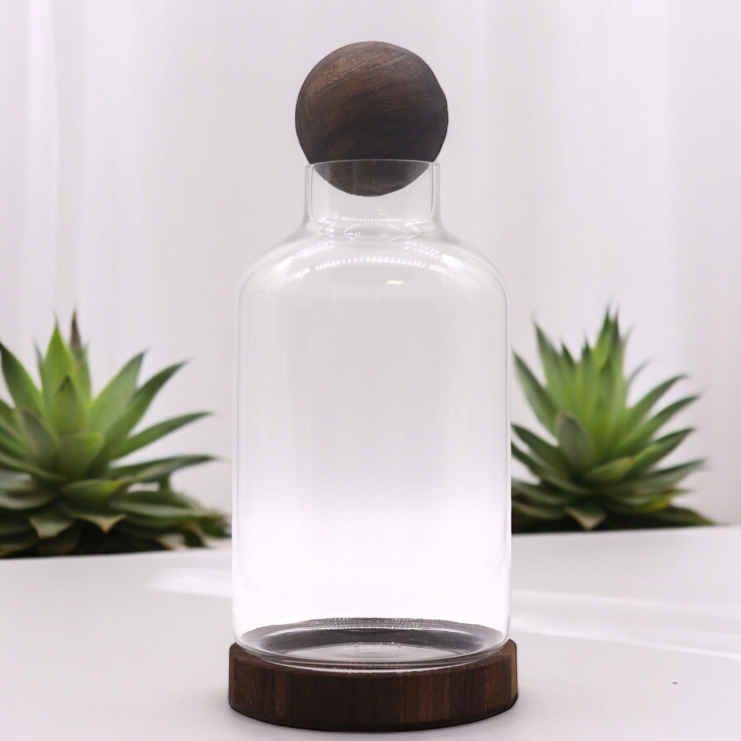 Glass Terrarium on Tung Wood with Ball - Large / Dark