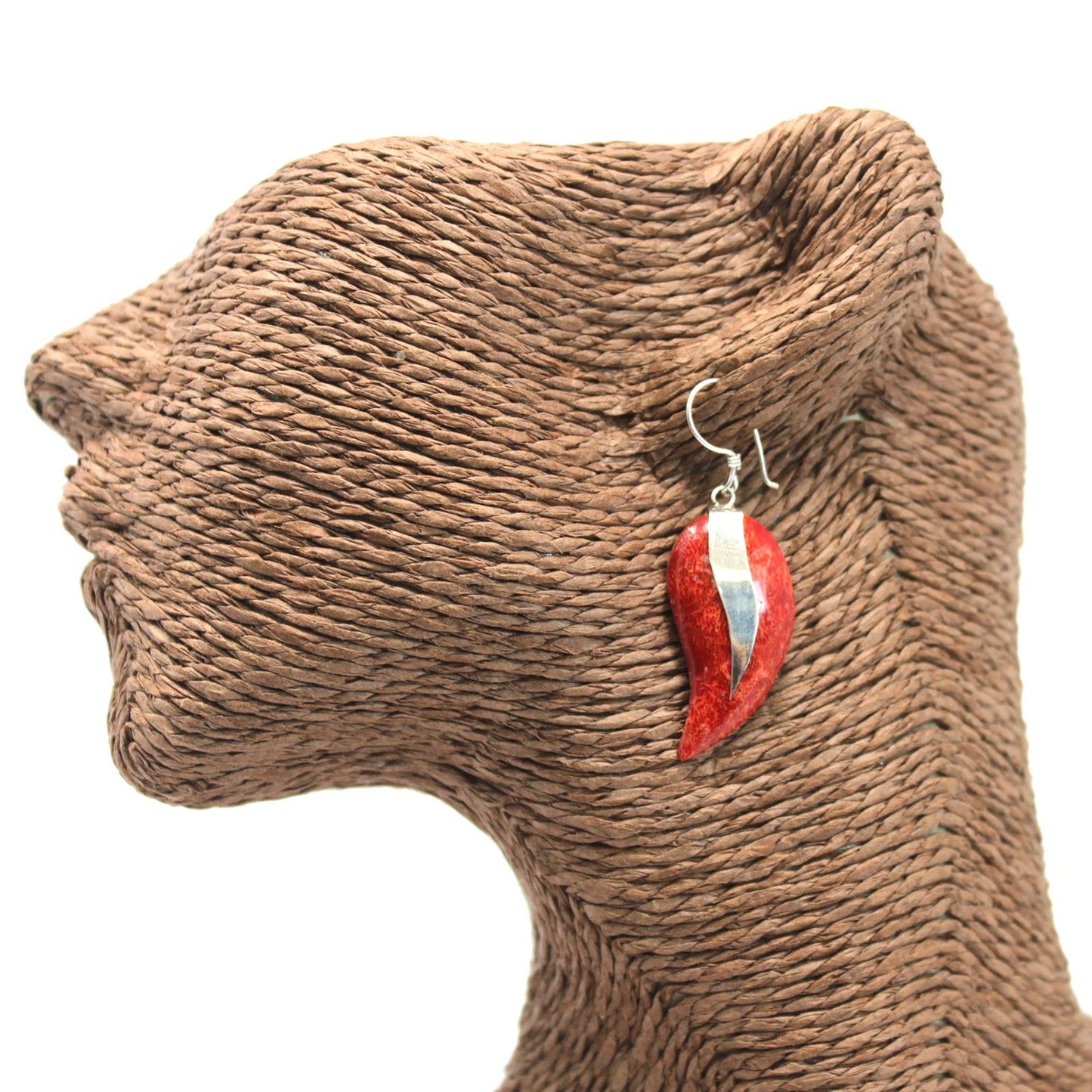 Handmade Red Coral Resin and 925 Silver Earrings - Mangos
