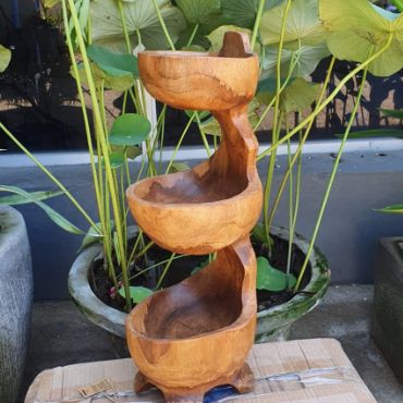 Hand Carved Teak Root 3 Tier Standing Bowl