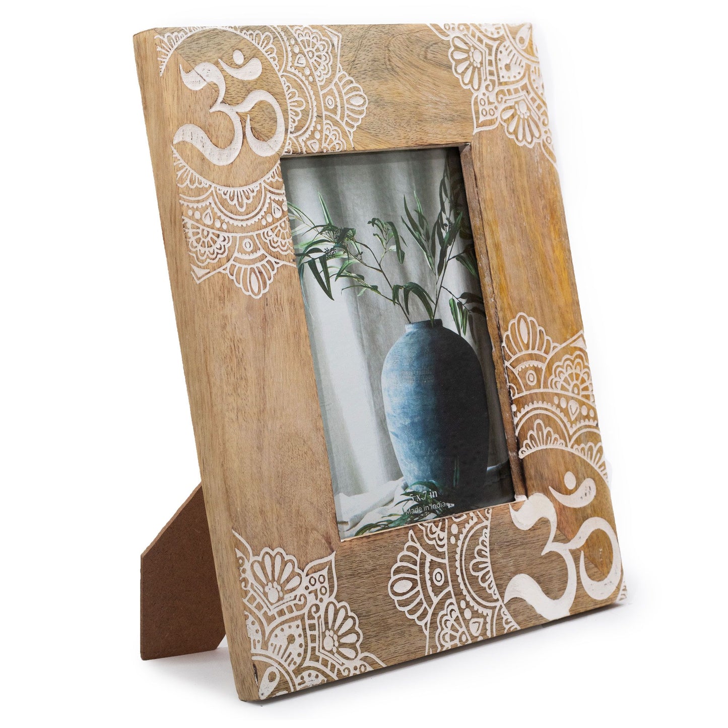 Natural Mango Wooden Photo Frame - Large / Mandala / White