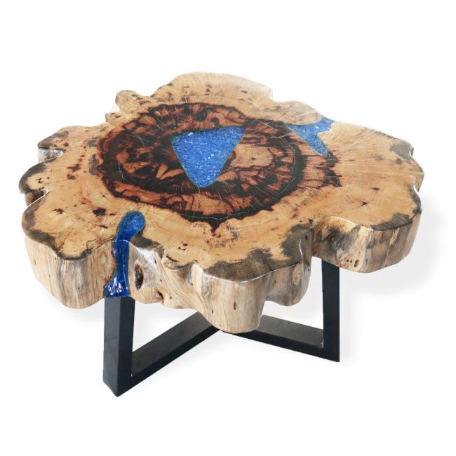 Tamarind and Resin Unique Coffee Table - Sky Blue