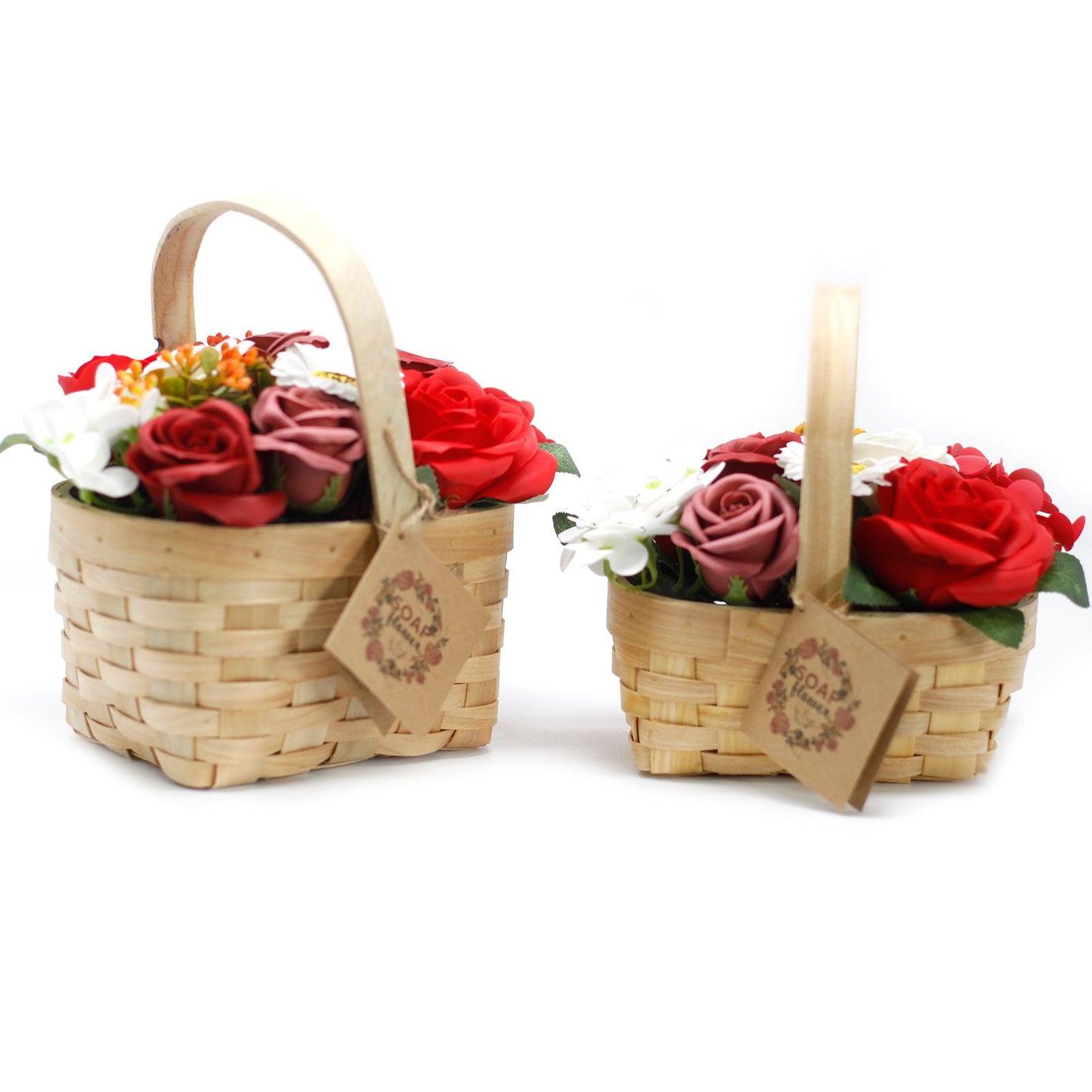 Wicker Basket Soap Flower Bouquet - Large / Red