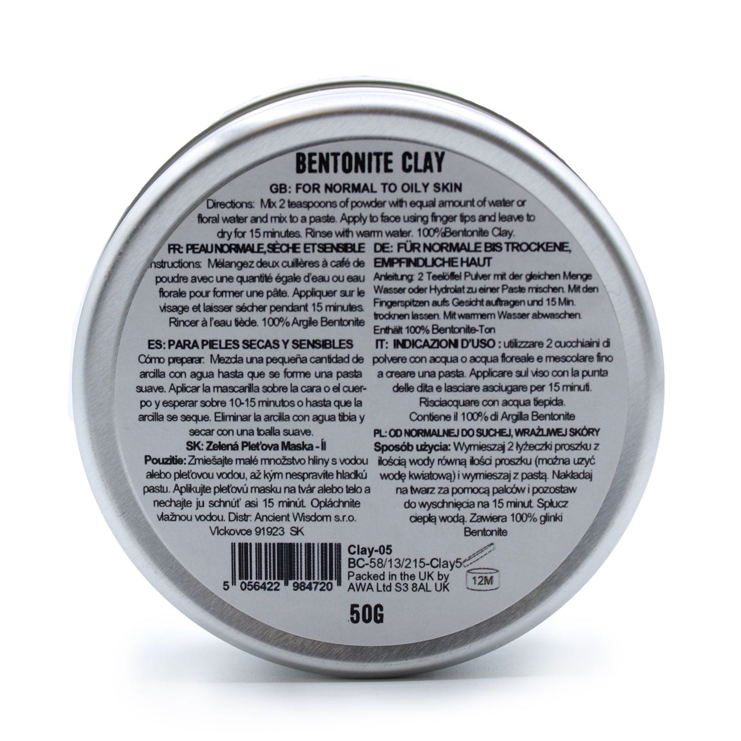 50g Natural Clay Face Mask - Bentonite Clay