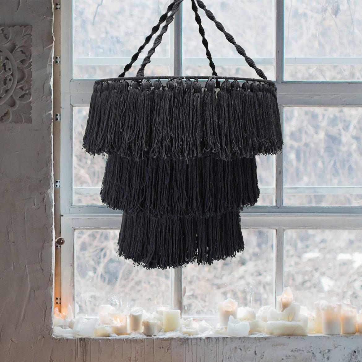 Handcrafted Macrame Soft Cotton Chandelier - Black