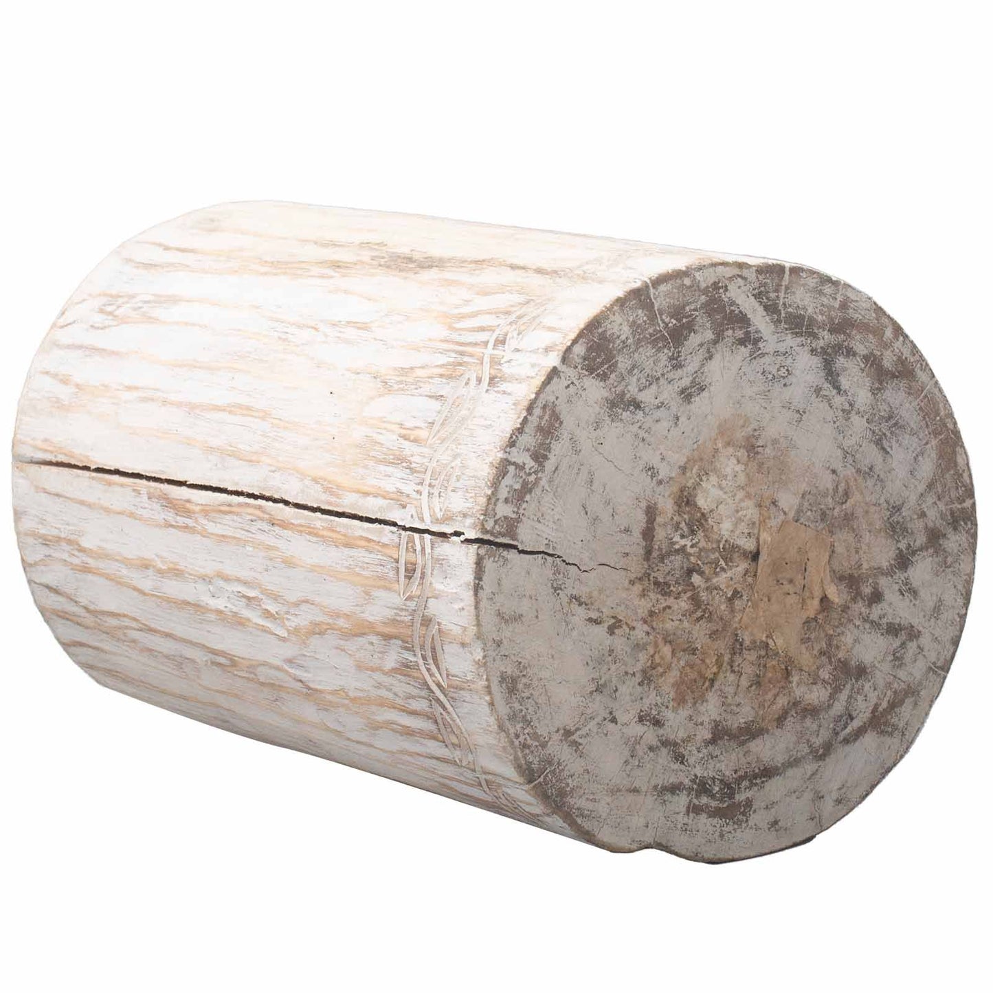 Handmade Albasia Wooden Tribal Table / Stool - Whitewash