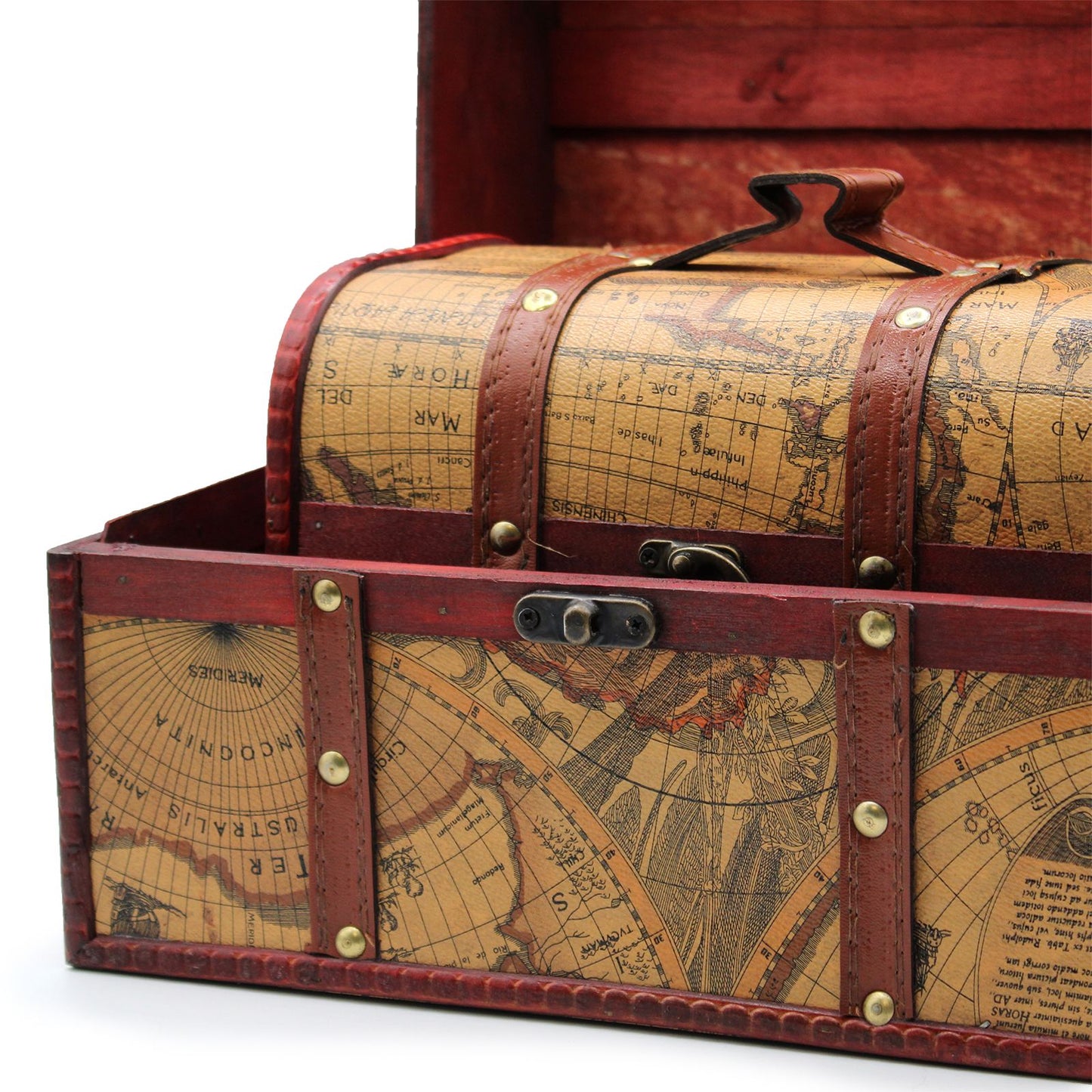 Set of 3 Decorative Vintage Style Storage Chests - Old Map