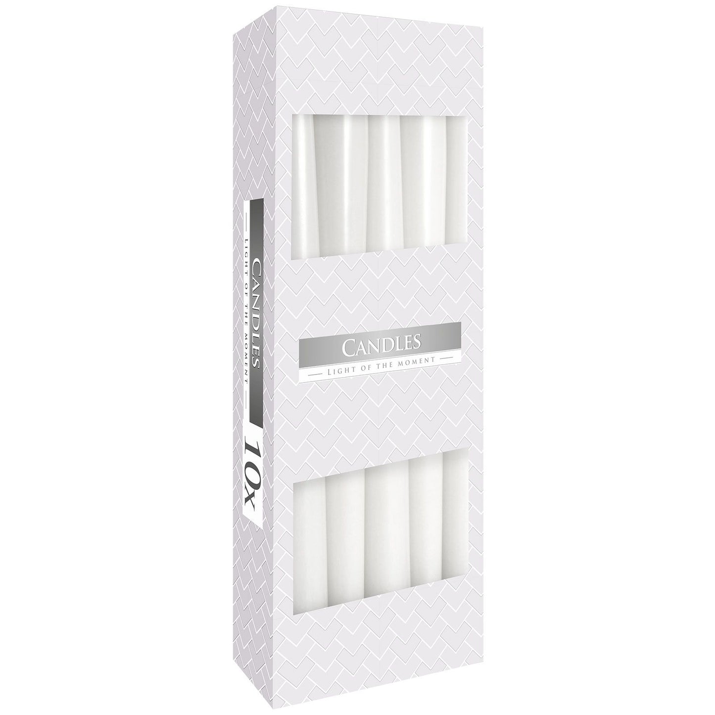 Pack of 10 Unscented Taper Candles - White