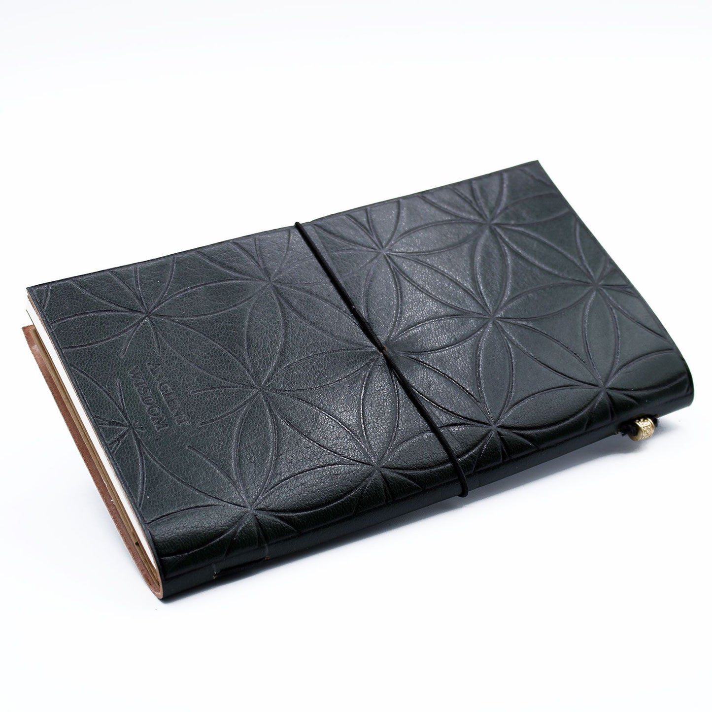 Handmade Leather-Bound Eco-Friendly Journal with Wrap - Slim / Green / Flower of Life