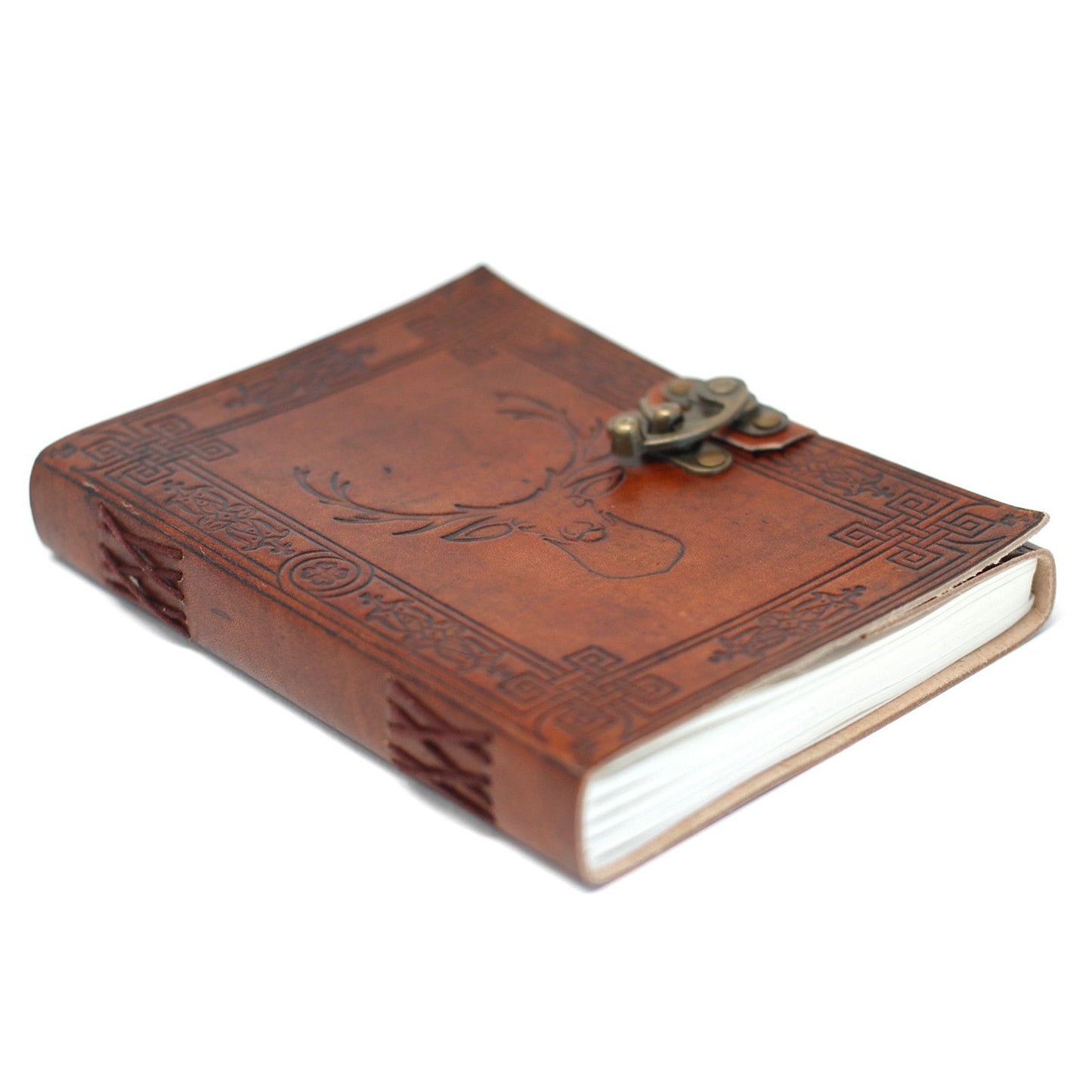 Handmade Leather-Bound Eco-Friendly Notebook with Metal Clasp - Large / Brown / Stag