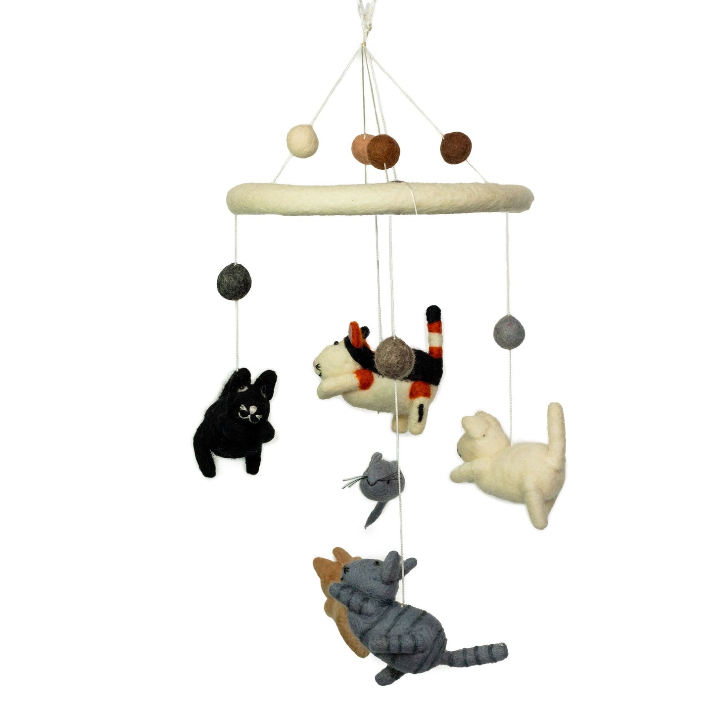 Handmade Childs Nursery Felt Mobile - Cats and Mice