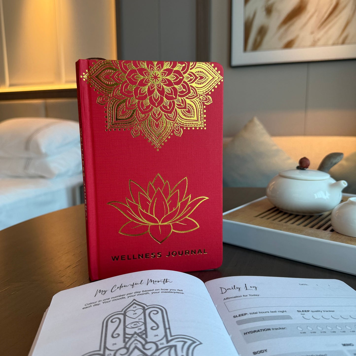 A5 Wellness Journal - Red / Golden Mandala and Lotus