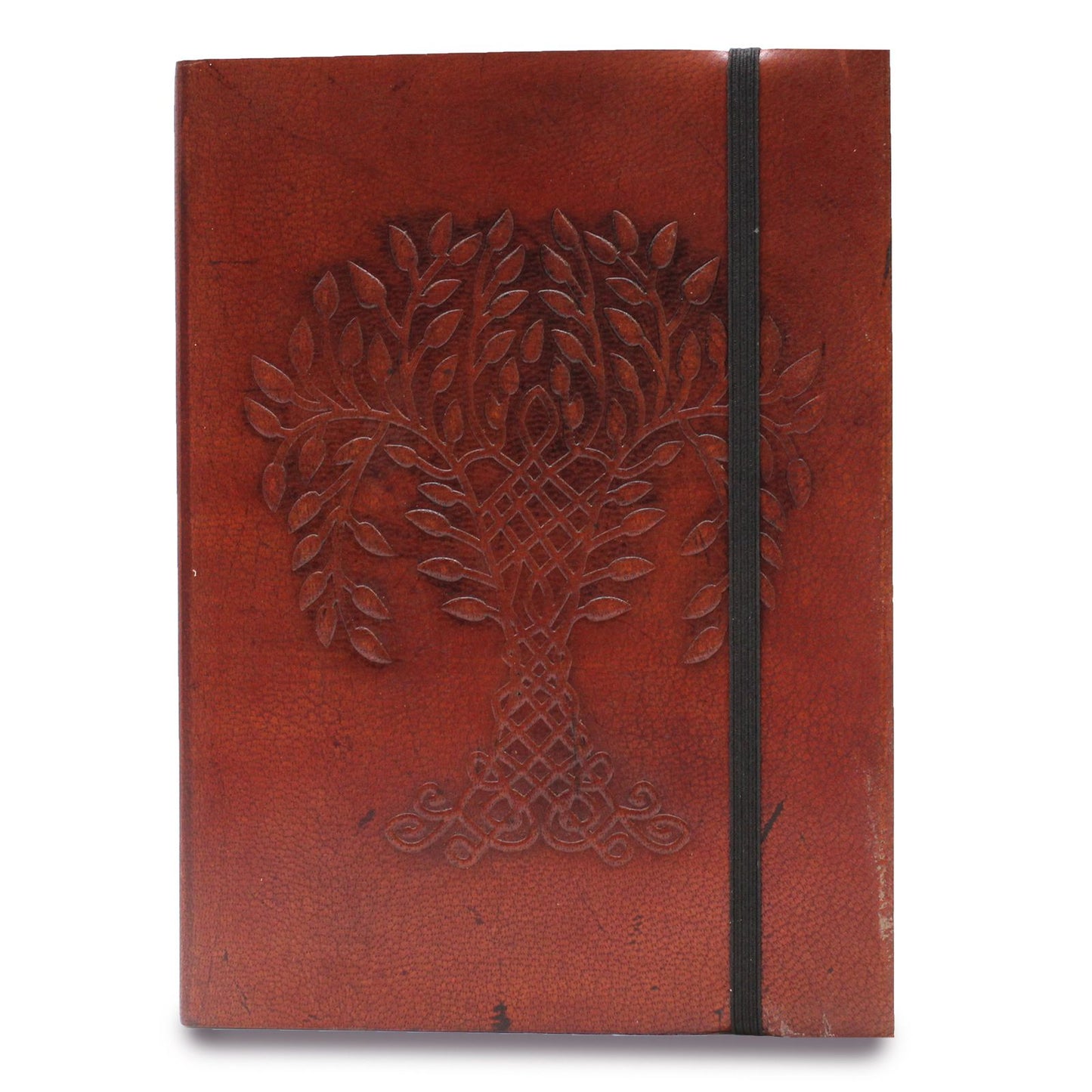 Handmade Vegetable Tanned Leather-Bound Eco-Friendly Notebook with Wrap - Medium / Burgundy / Tree of Life
