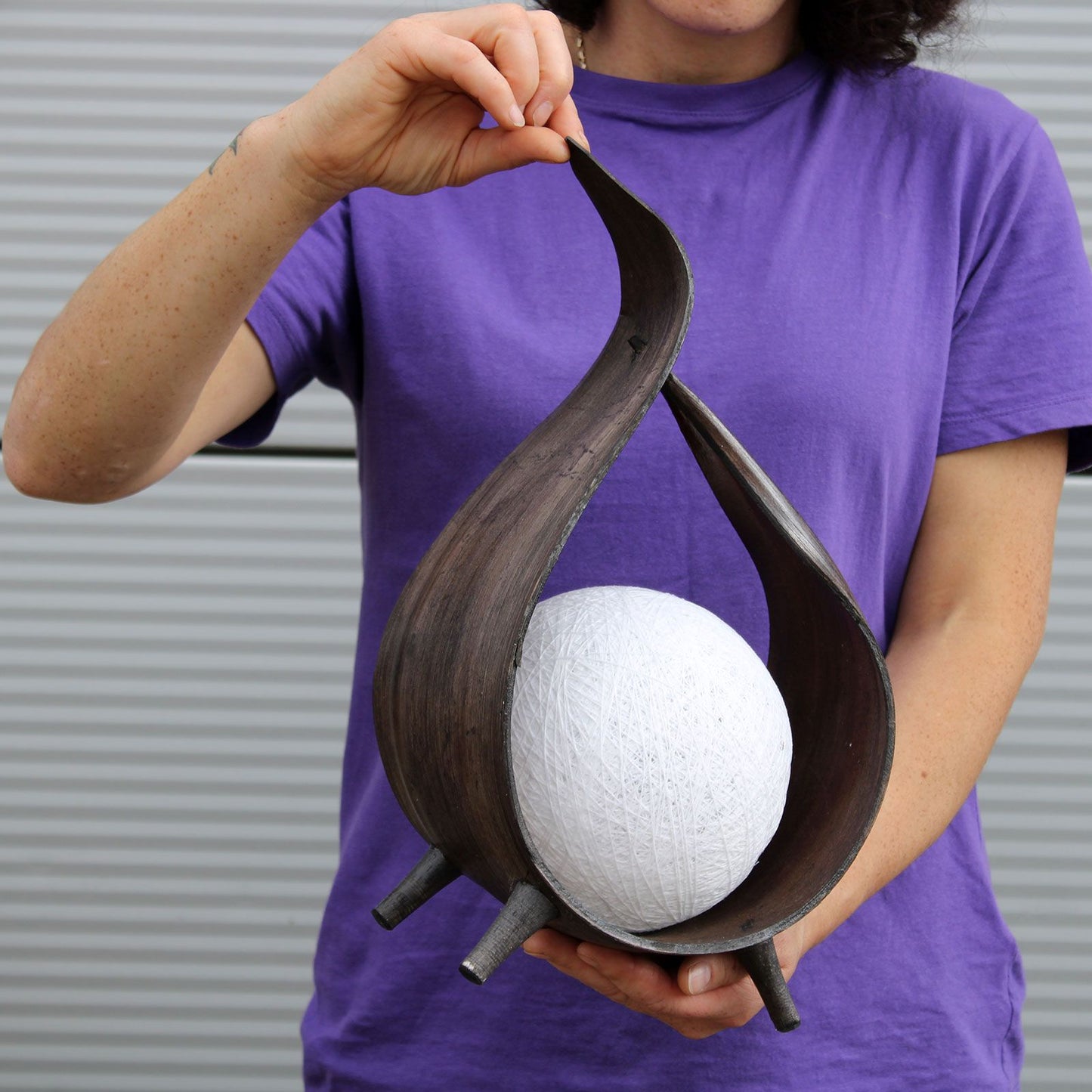 Handmade LED Natural Coconut Leaf Lamp - Chocolate / Wrap Over Twist