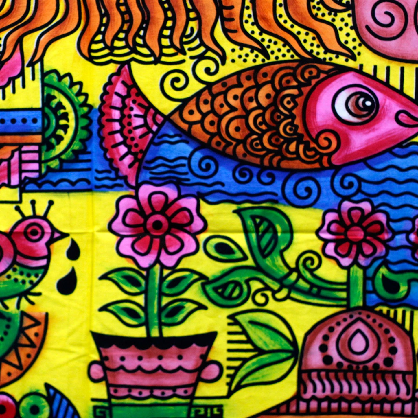 Hand Brushed Cotton Wall Art - Sun