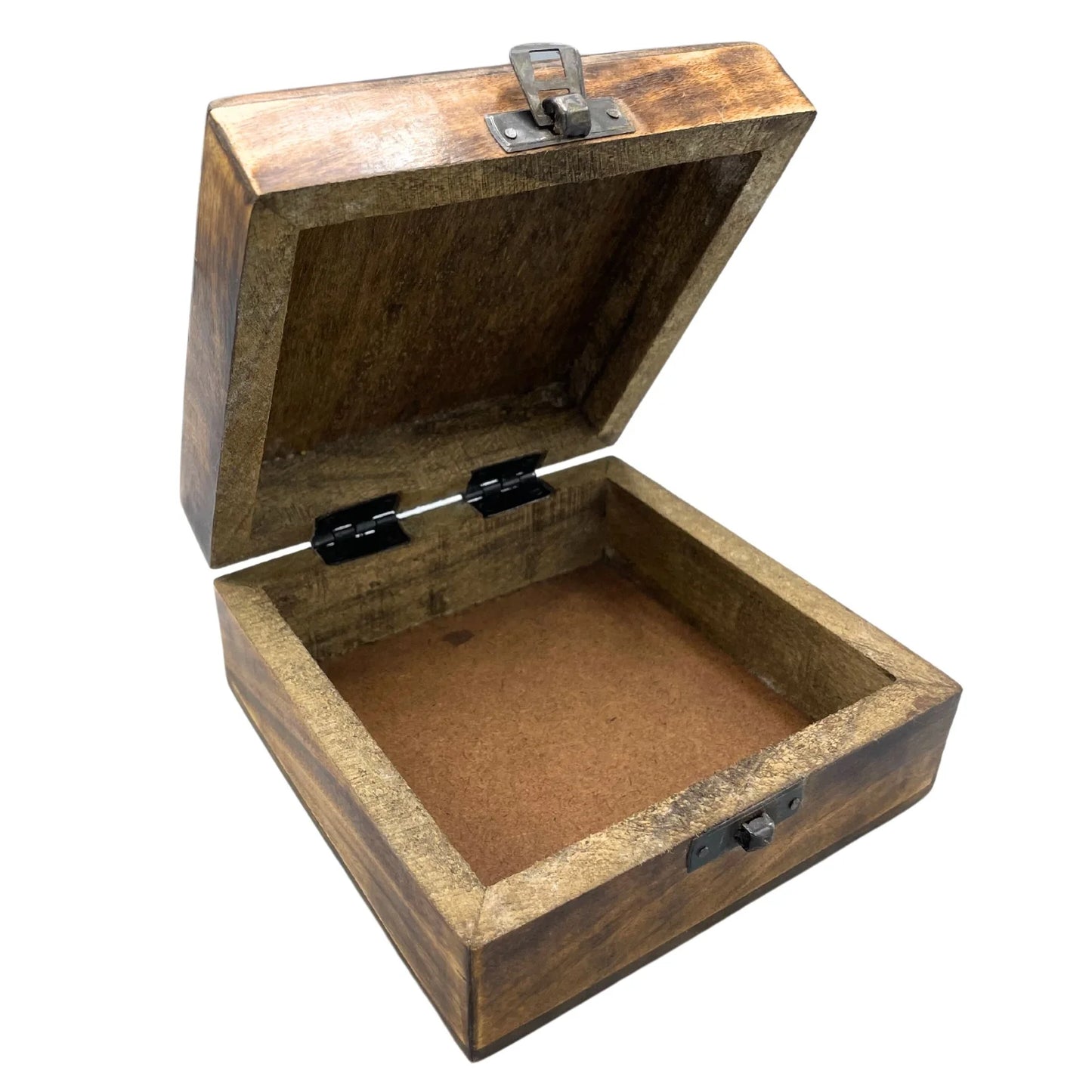 Hand Carved Mango Wood Vintage Style Keepsake Box - Medium / Square / Om