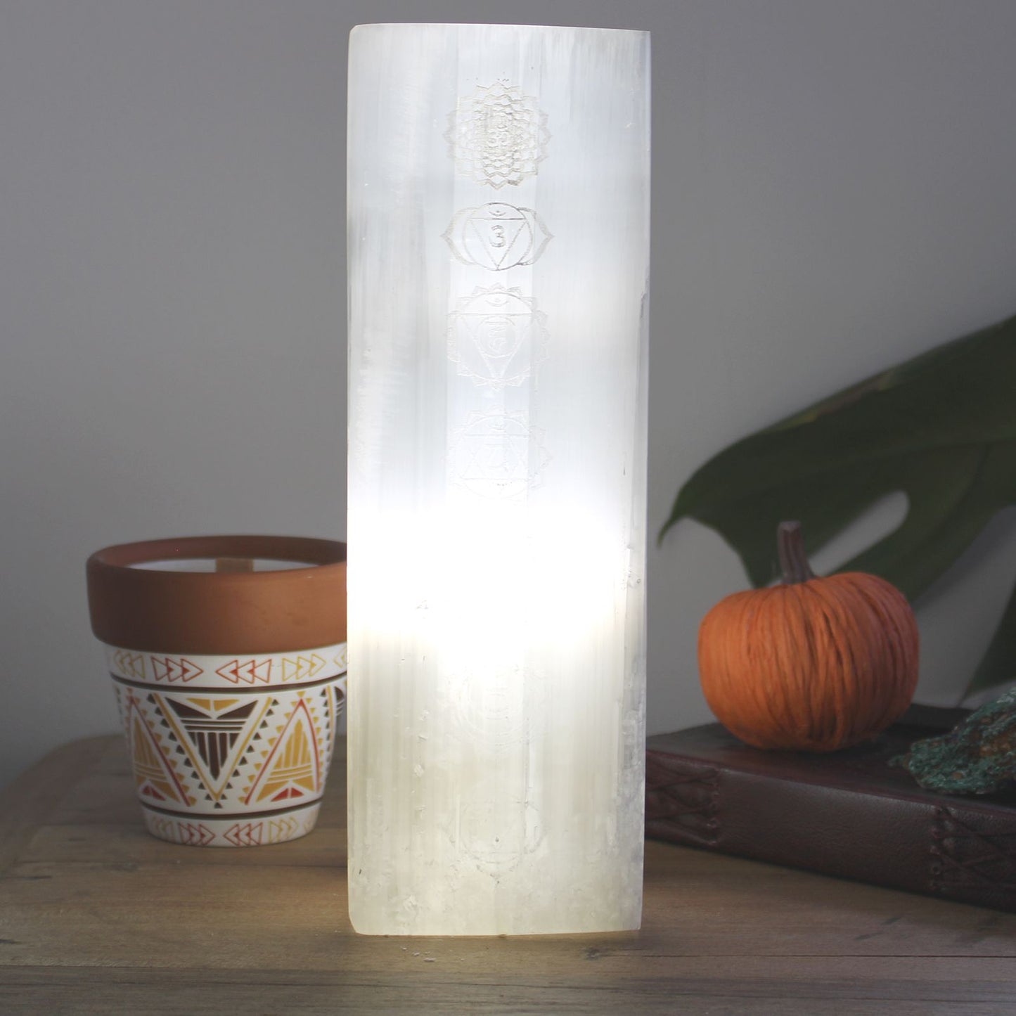 Handmade Selenite Block Lamp - Seven Chakra