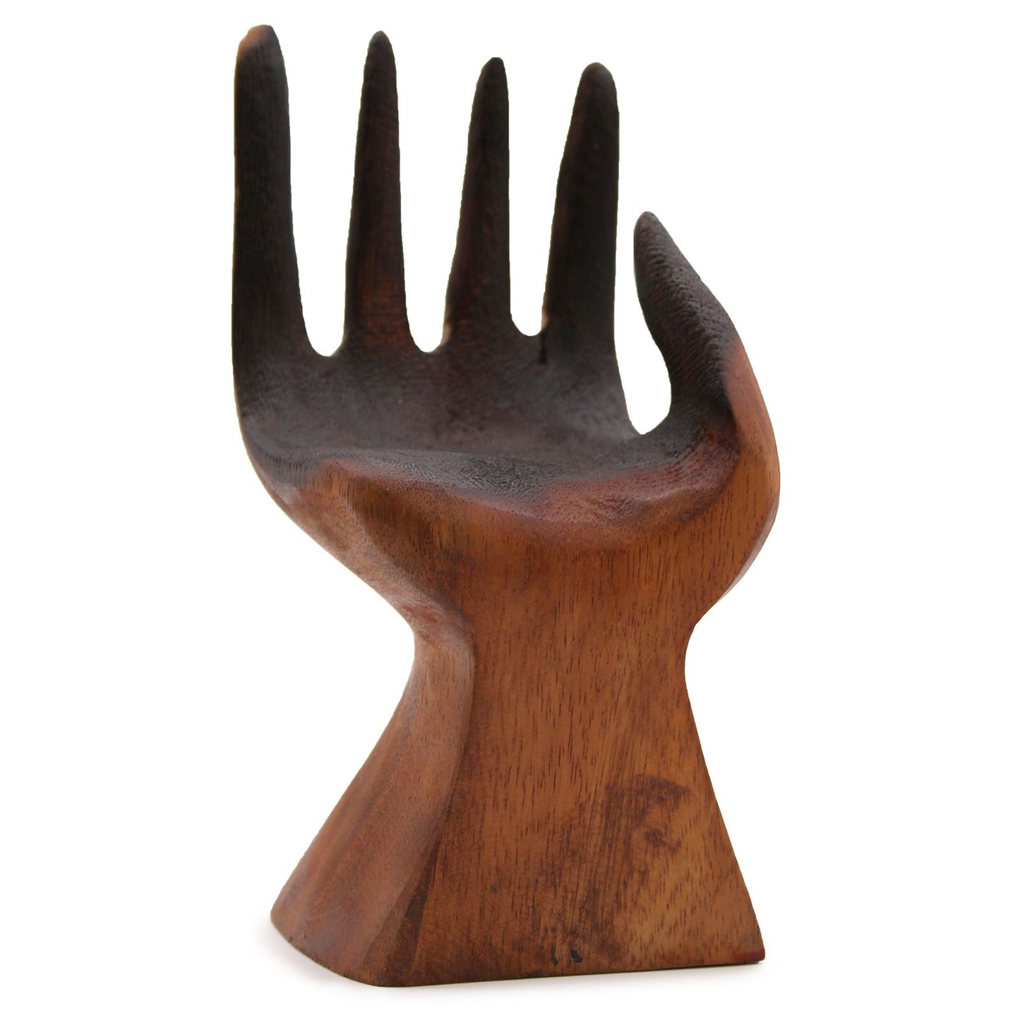 Handmade Molten Recycled Glass Vase on a Wooden Hand Stand - Oval / Clear / Light Blue