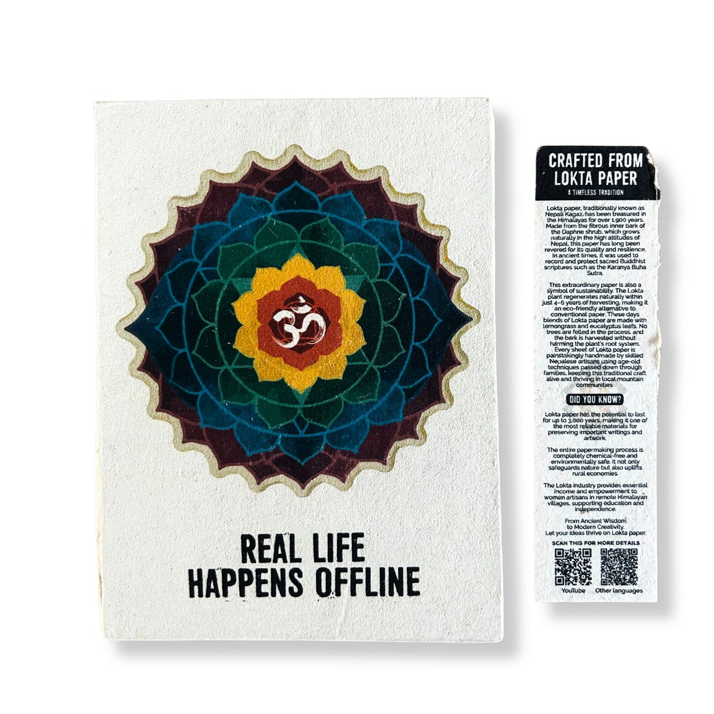 A5 Eco-Friendly Lokta Paper Journal inc Bookmark - Real Life Happens Offline