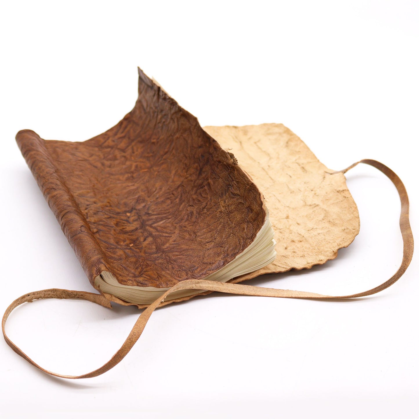 Handmade Eco-Friendly Rolled Leather Travel Notebook with Strap - Natural