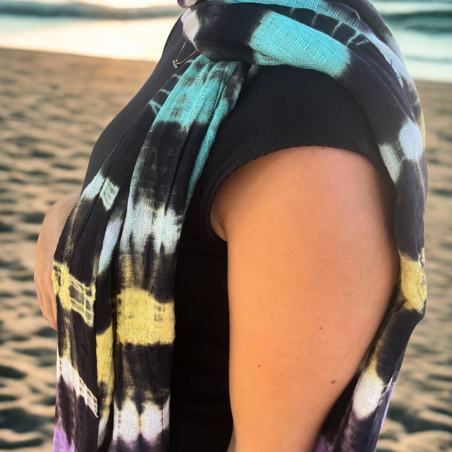 Boho Java Art Scarf / Shawl - Multi Coloured Stripes product packaging on clean background from Quintessential Holistic Health Ltd