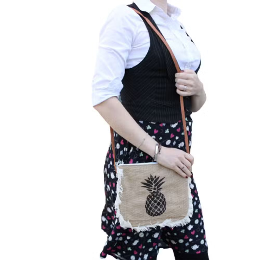 Soft Washed Eco-Friendly Jute Fringe Shoulder Handbags - Pineapple Design