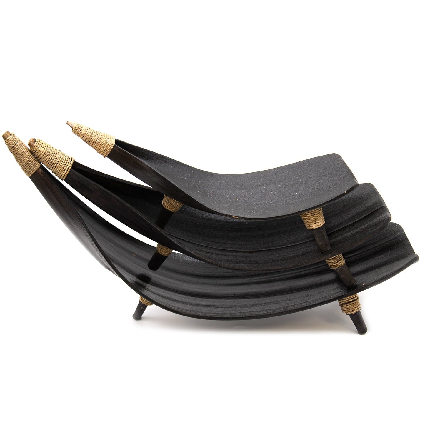 Coconut Leaf Eco-Friendly Fruit Bowl Set of 3 - Chocolate, three empty dark curved bowls nested together by Quintessential Holistic Health Ltd