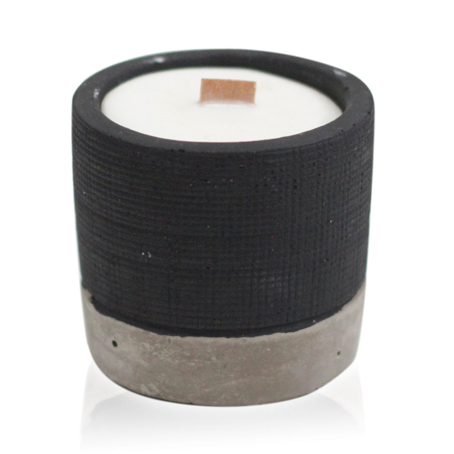 Concrete Wooden Wick Soy Candle Holder - Medium / Round / Black / Brandy Butter product packaging on clean background from Quintessential Holistic Health Ltd