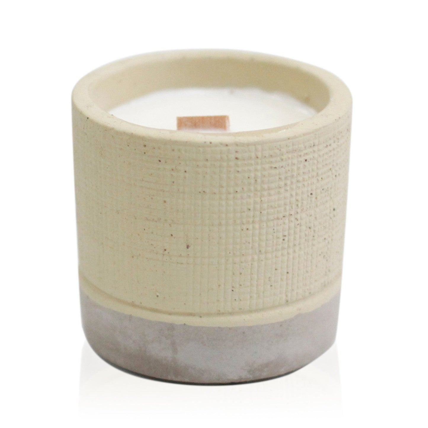 Concrete Wooden Wick Soy Candle Holder - Medium / Round / Beige and Grey / Coffee product packaging on clean background from Quintessential Holistic Health Ltd