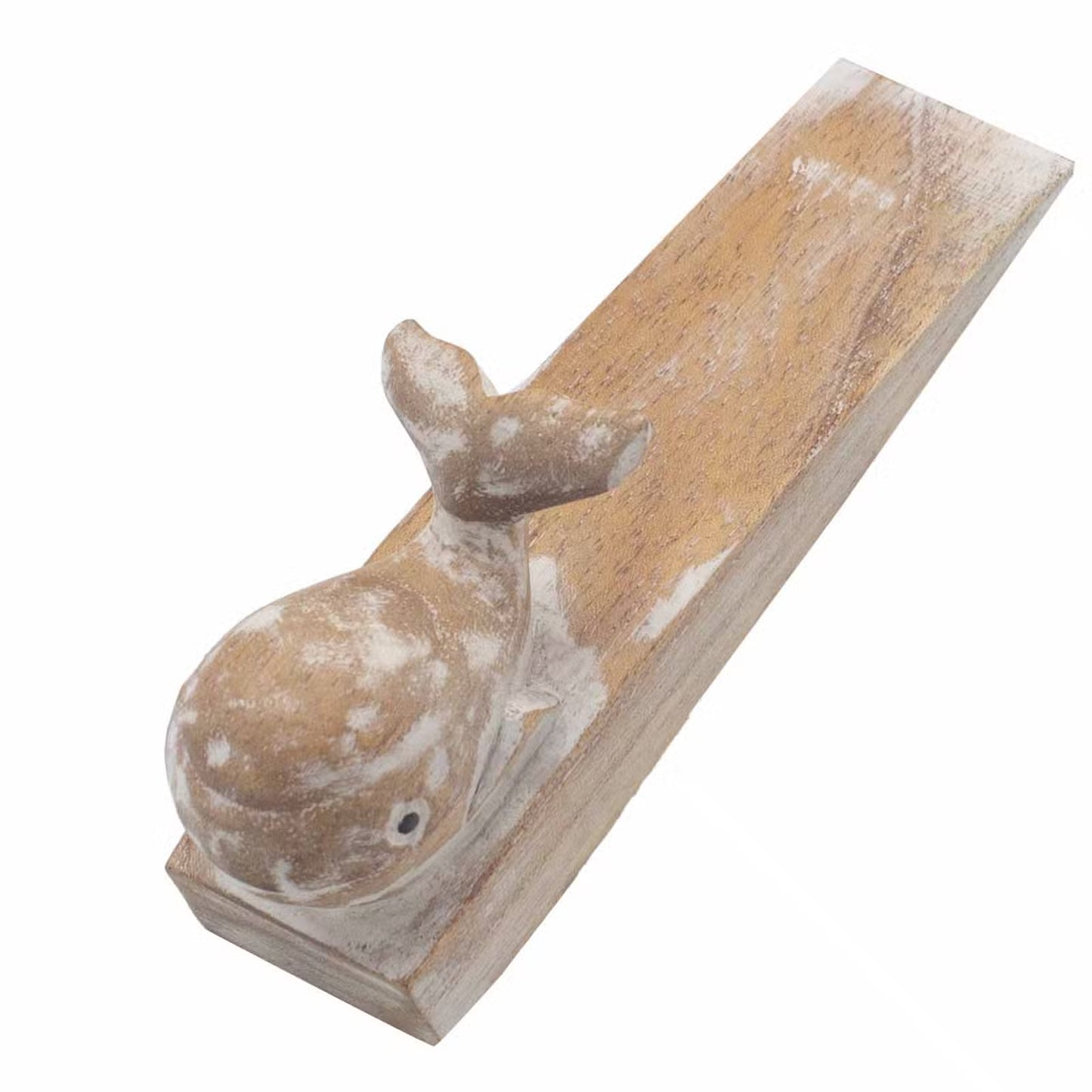 Hand-Carved Eco-Friendly Wooden Animal Doorstop - Whale